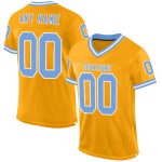 Custom Name and Number Personalized Gold Light Blue-White Mesh Football Jersey - Authentic Throwback Team Jersey Personalized