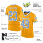 Custom Name and Number Personalized Gold Light Blue-White Mesh Football Jersey - Authentic Throwback Team Jersey Personalized