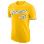Custom Name and Number Personalized Gold Performance T-Shirt Light Blue-White Personalized Gold Light Blue-White Performance