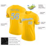 Custom Name and Number Personalized Gold Performance T-Shirt Light Blue-White Personalized Gold Light Blue-White Performance