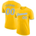 Custom Name and Number Personalized Gold Performance T-Shirt Light Blue-White Personalized Gold Light Blue-White Performance