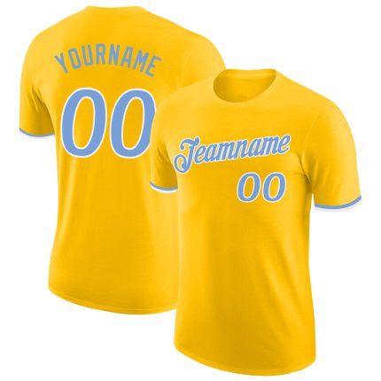 Custom Name and Number Personalized Gold Performance T-Shirt Light Blue-White Personalized Gold Light Blue-White Performance