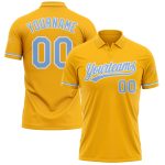Personalized Golf Polo Shirt with Custom Name & Number in Gold Light Blue-White Performance Fabric Personalized Gold Light