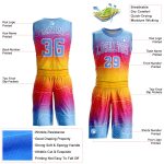 Custom Personalized Basketball Jersey Team Suit - Gold Light Blue-White Round Neck, Custom Name & Number Personalized Gold