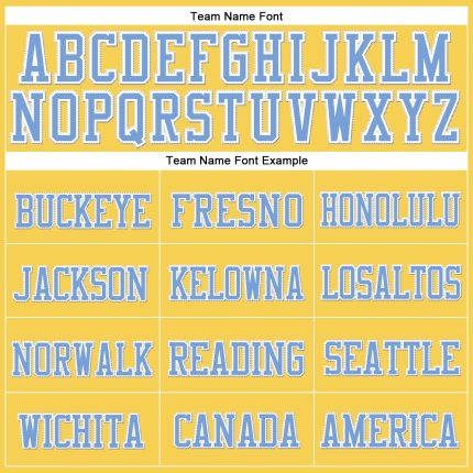 Custom Team Name Number Personalized Gold Cuffed Knit Hat Light Blue White Stitching Personalized Gold Light Blue-White Stitched