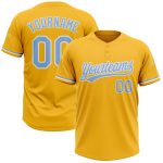 Personalized Gold Light Blue White Unisex Softball Jersey - Two-Button Softball Uniform Personalized Gold Light Blue-White