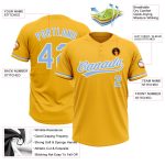 Personalized Gold Light Blue White Unisex Softball Jersey - Two-Button Softball Uniform Personalized Gold Light Blue-White