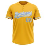 Personalized Gold Light Blue White Unisex Softball Jersey - Two-Button Softball Uniform Personalized Gold Light Blue-White