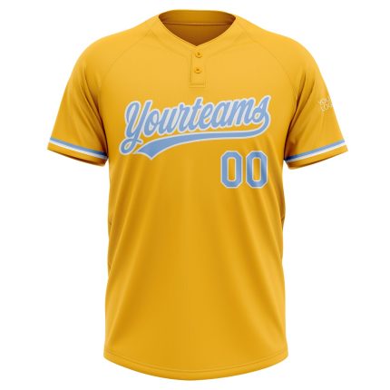Personalized Gold Light Blue White Unisex Softball Jersey - Two-Button Softball Uniform Personalized Gold Light Blue-White