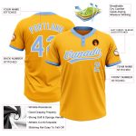 Custom Team Softball Jersey with Personalized Name and Number - Gold Light Blue-White Unisex Two-Button Design Personalized
