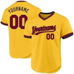 Custom Name and Number Personalized Gold Maroon-Black Baseball Jersey - Authentic Throwback Design Personalized Gold Maroon-Black