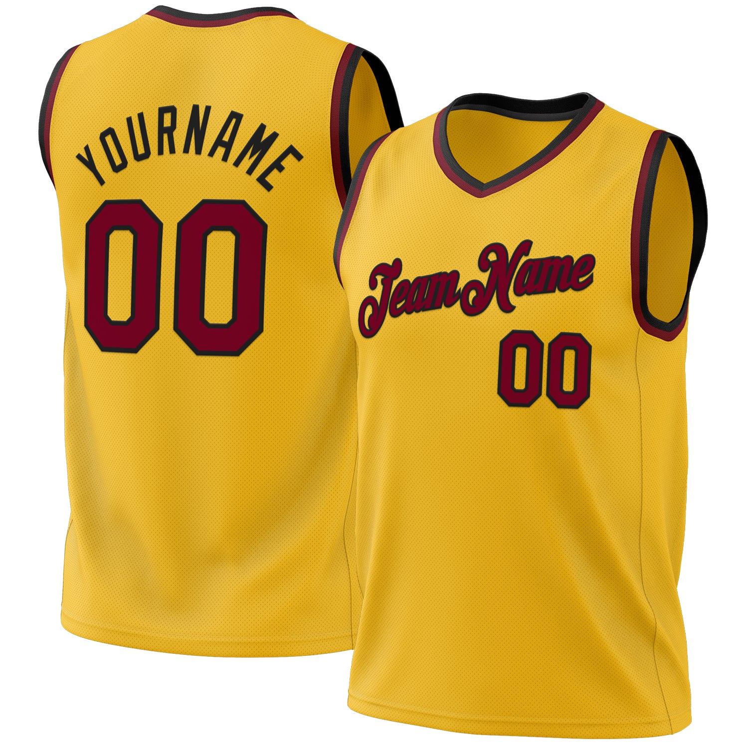 Personalized Gold Maroon-Black Basketball Jersey - Authentic Throwback Style Personalized Gold Maroon-Black Authentic Throwback