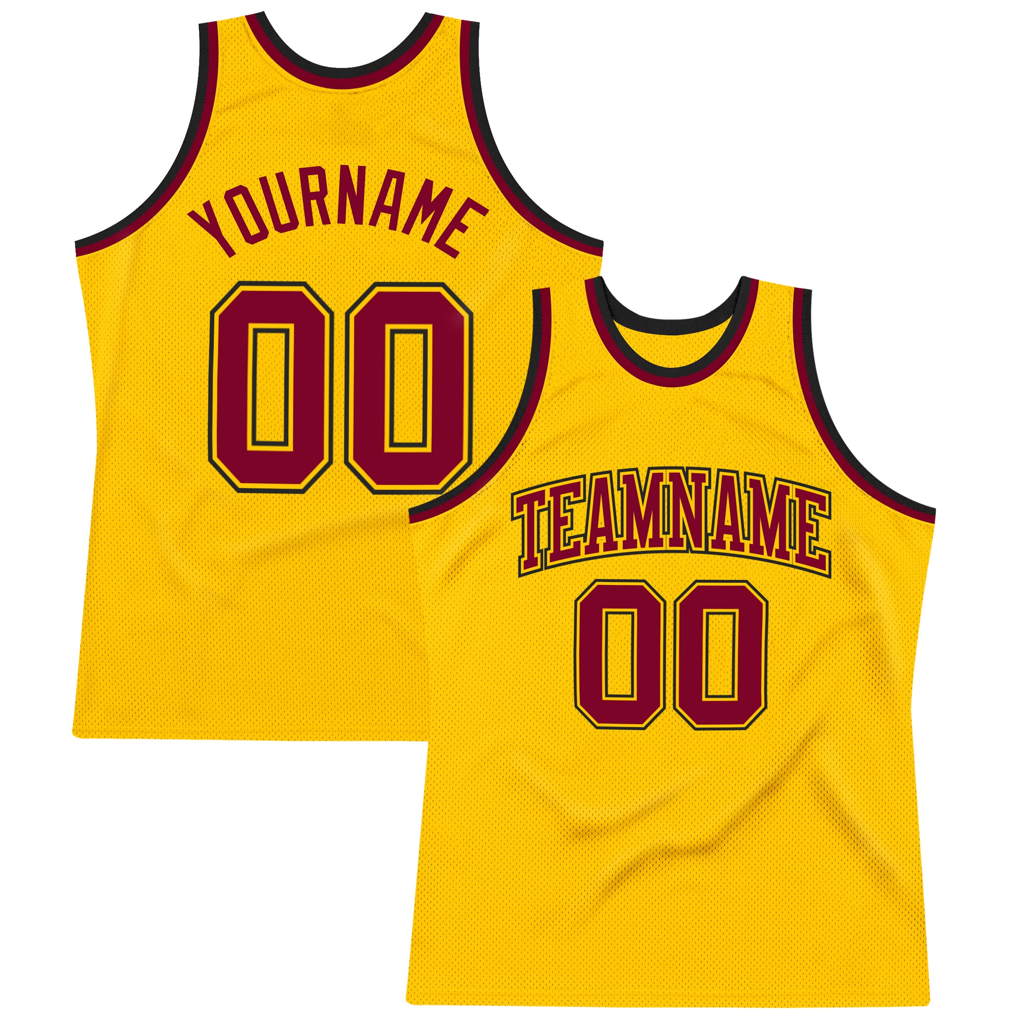 Custom Personalized Gold Maroon Black Basketball Jersey with Team Name and Number - Authentic Throwback Design Personalized
