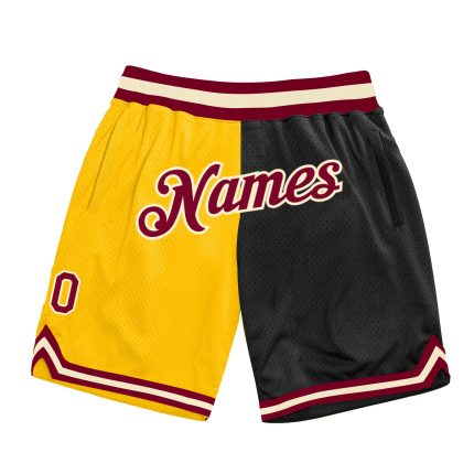 Custom Team Basketball Shorts with Personalized Name and Number - Gold Maroon-Black Authentic Throwback Fashion Personalized