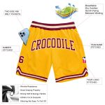 Custom Name Number Basketball Shorts Personalized Gold Maroon Cream Authentic Throwback Design Personalized Gold Maroon-Cream