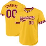 Custom Name and Number Authentic Throwback Baseball Jersey - Personalized Gold Maroon-White Team Jersey Personalized Gold