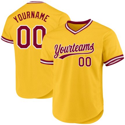 Custom Name and Number Authentic Throwback Baseball Jersey - Personalized Gold Maroon-White Team Jersey Personalized Gold