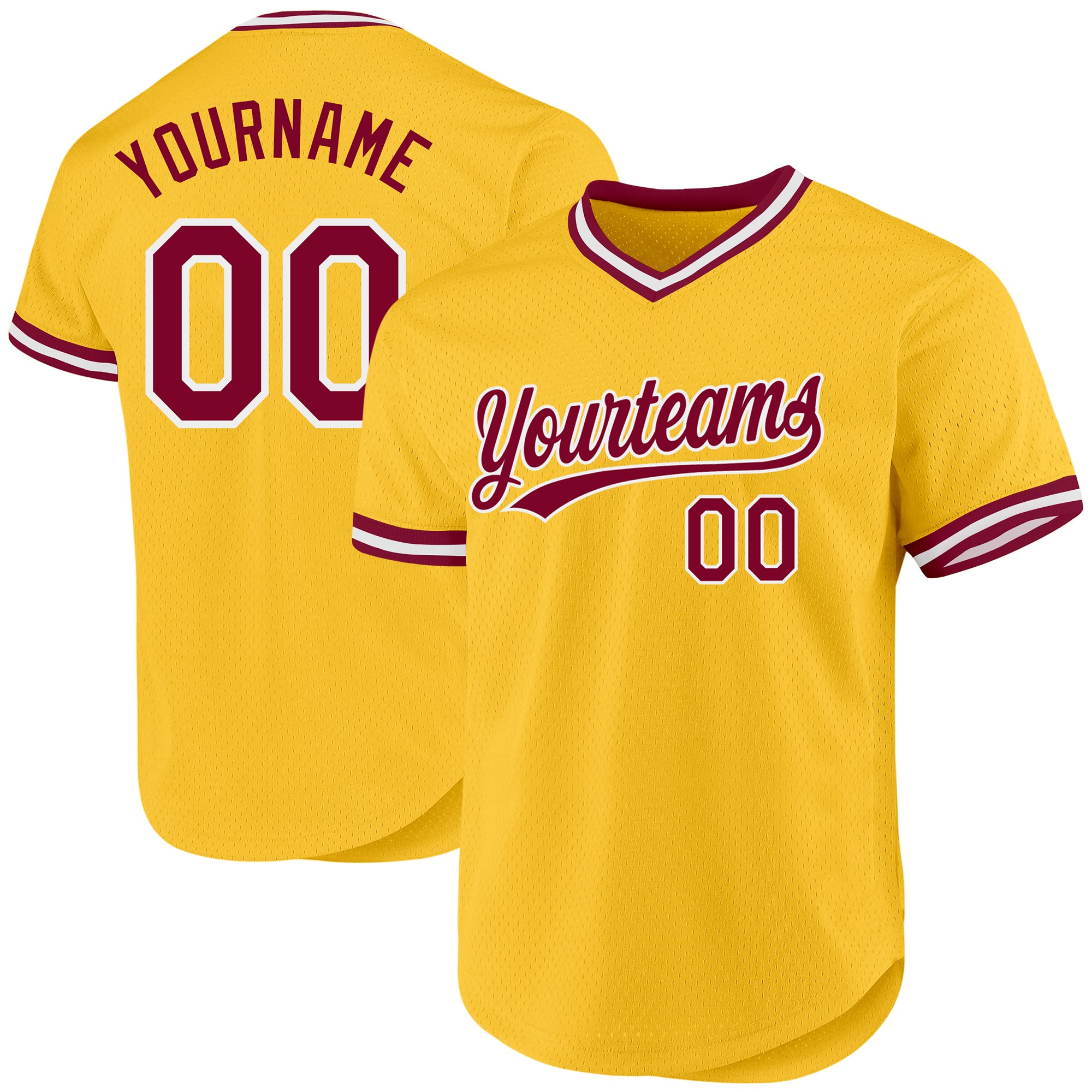 Custom Name and Number Authentic Throwback Baseball Jersey - Personalized Gold Maroon-White Team Jersey Personalized Gold