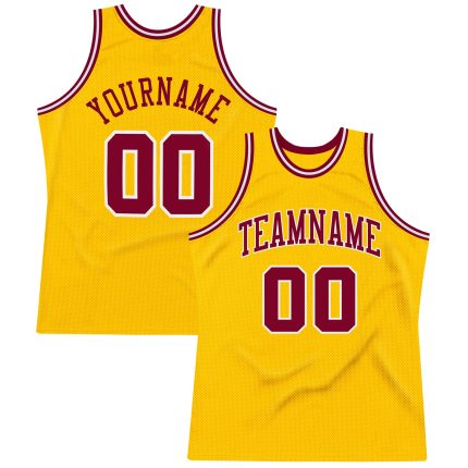 Custom Name Number Personalized Gold Maroon White Basketball Jersey Authentic Throwback Team Design Personalized Gold Maroon-White