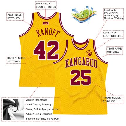 Custom Name Number Personalized Gold Maroon White Basketball Jersey Authentic Throwback Team Design Personalized Gold Maroon-White