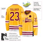 Custom Name Number Personalized Gold Maroon White Hockey Jersey - Team Sports Apparel Personalized Gold Maroon-White Hockey