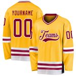 Custom Name Number Personalized Gold Maroon White Hockey Jersey - Team Sports Apparel Personalized Gold Maroon-White Hockey