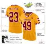Custom Personalized Gold Maroon White Mesh Football Jersey with Name and Number - Authentic Throwback Style Personalized