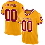 Custom Personalized Gold Maroon White Mesh Football Jersey with Name and Number - Authentic Throwback Style Personalized