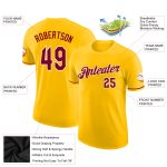 Custom Team Name Number Performance T-Shirt - Personalized Gold Maroon-White Design Personalized Gold Maroon-White Performance