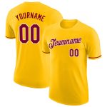 Custom Team Name Number Performance T-Shirt - Personalized Gold Maroon-White Design Personalized Gold Maroon-White Performance