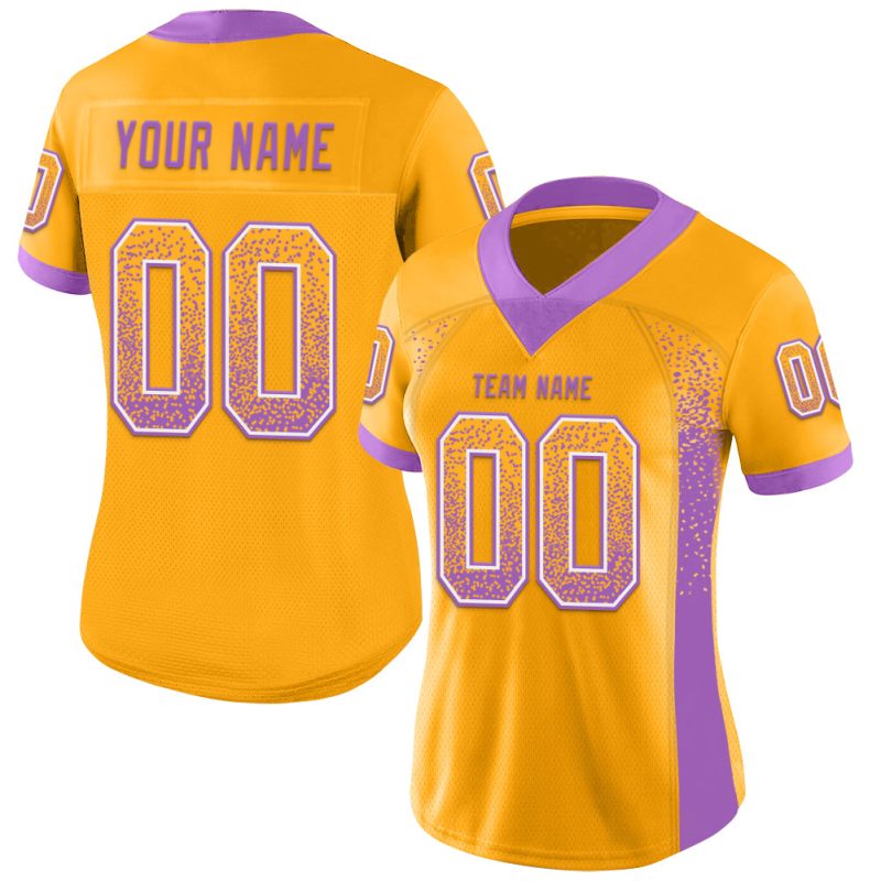 Custom Purple and White Drift Football Jersey with Name and Number - Personalized Gold Medium Team Gear Personalized Gold
