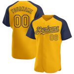 Custom Personalized Gold Navy Baseball Jersey with Authentic Raglan Sleeves, Custom Name and Number Personalized Gold Navy