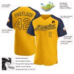 Custom Personalized Gold Navy Baseball Jersey with Authentic Raglan Sleeves, Custom Name and Number Personalized Gold Navy