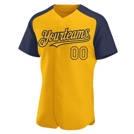 Custom Personalized Gold Navy Baseball Jersey with Authentic Raglan Sleeves, Custom Name and Number Personalized Gold Navy