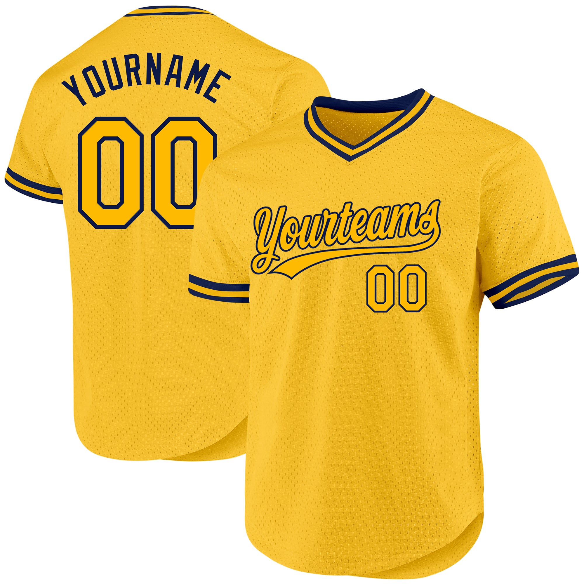 Custom Name and Number Personalized Gold Navy Baseball Jersey - Authentic Throwback Team Design Personalized Gold Navy Authentic