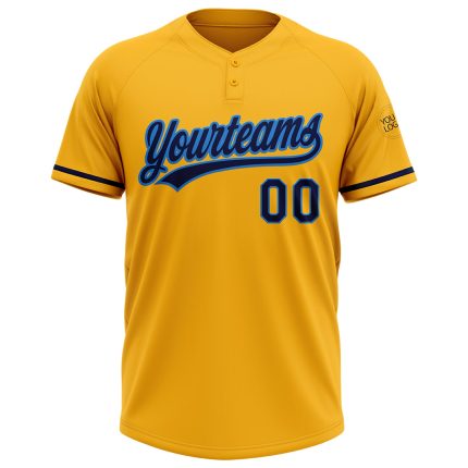 Custom Name Number Softball Jersey Unisex Two-Button in Personalized Gold Navy-Electric Blue Personalized Gold Navy-Electric