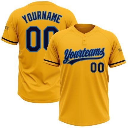 Custom Name Number Softball Jersey Unisex Two-Button in Personalized Gold Navy-Electric Blue Personalized Gold Navy-Electric