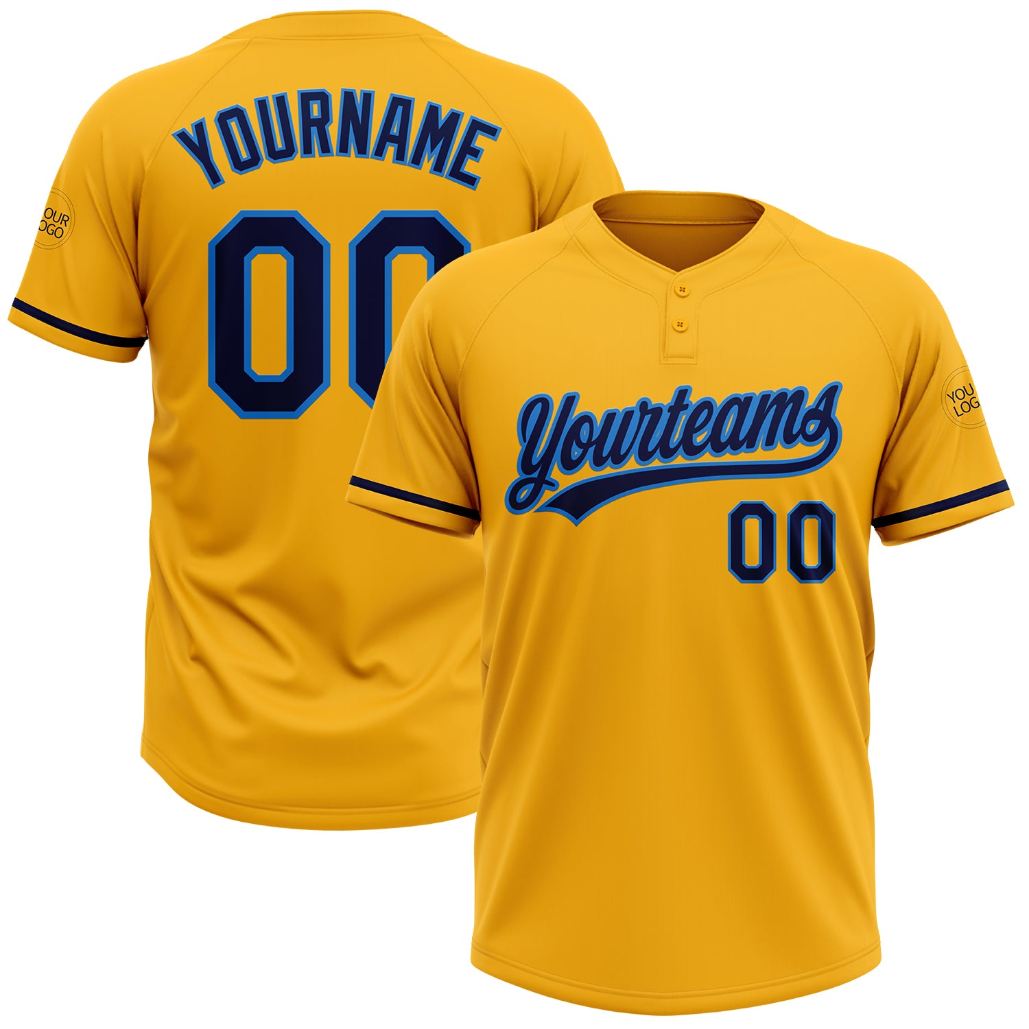Custom Name Number Softball Jersey Unisex Two-Button in Personalized Gold Navy-Electric Blue Personalized Gold Navy-Electric