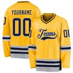 Custom Name Number Personalized Navy-Gray Gold Hockey Jersey Team Apparel Personalized Gold Navy-Gray Hockey Jersey Team