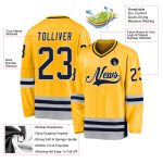 Custom Name Number Personalized Navy-Gray Gold Hockey Jersey Team Apparel Personalized Gold Navy-Gray Hockey Jersey Team
