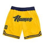 Custom Name Number Personalized Gold Navy Hunter Green Basketball Shorts - Authentic Throwback Team Apparel Personalized