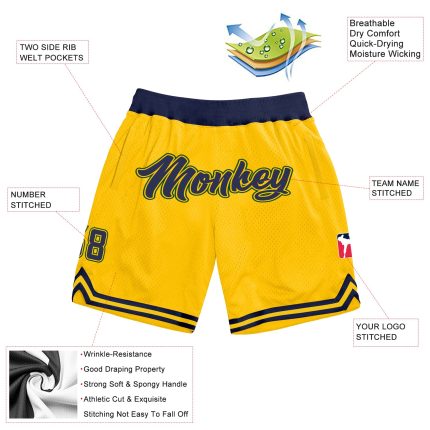 Custom Name Number Personalized Gold Navy Hunter Green Basketball Shorts - Authentic Throwback Team Apparel Personalized