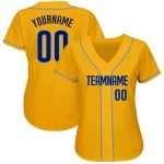 Custom Name Number Personalized Gold Navy-Light Blue Authentic Baseball Jersey Personalized Gold Navy-Light Blue Authentic