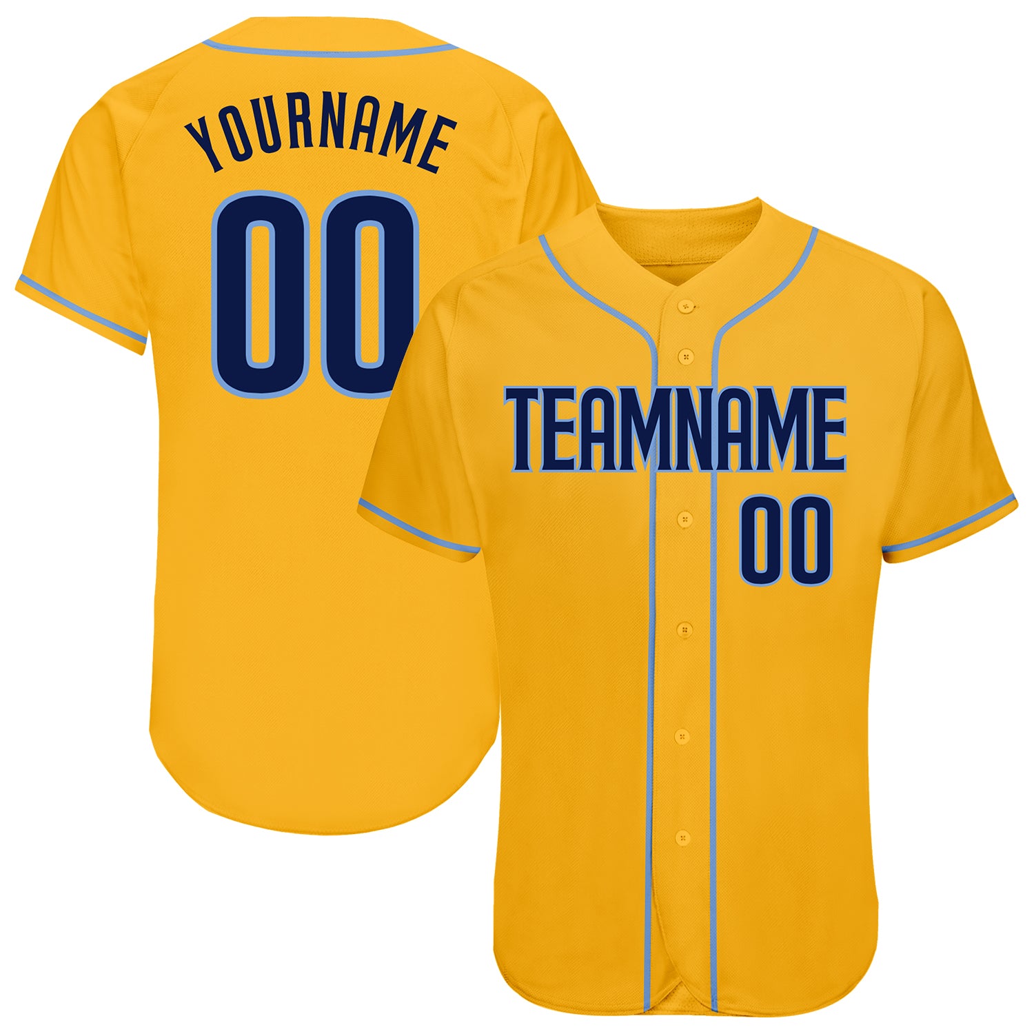 Custom Name Number Personalized Gold Navy-Light Blue Authentic Baseball Jersey Personalized Gold Navy-Light Blue Authentic