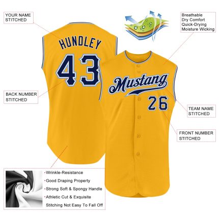Custom Name Number Baseball Jersey - Personalized Gold Navy-Light Blue Authentic Sleeveless Team Jersey Personalized Gold