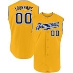 Custom Name Number Baseball Jersey - Personalized Gold Navy-Light Blue Authentic Sleeveless Team Jersey Personalized Gold