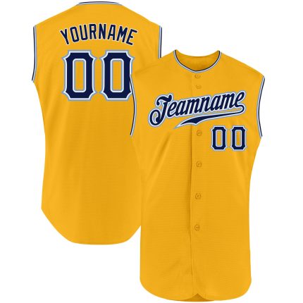 Custom Name Number Baseball Jersey - Personalized Gold Navy-Light Blue Authentic Sleeveless Team Jersey Personalized Gold