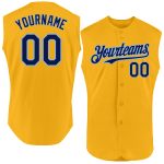 Personalized Gold Navy Light Blue Baseball Jersey - Authentic Sleeveless Style Personalized Gold Navy-Light Blue Authentic