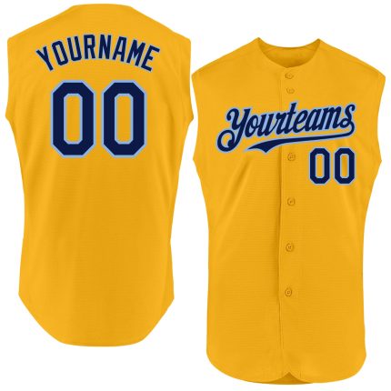 Personalized Gold Navy Light Blue Baseball Jersey - Authentic Sleeveless Style Personalized Gold Navy-Light Blue Authentic