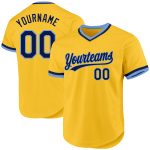 Custom Name Number Authentic Throwback Baseball Jersey - Personalized Gold Navy-Light Blue Team Design Personalized Gold